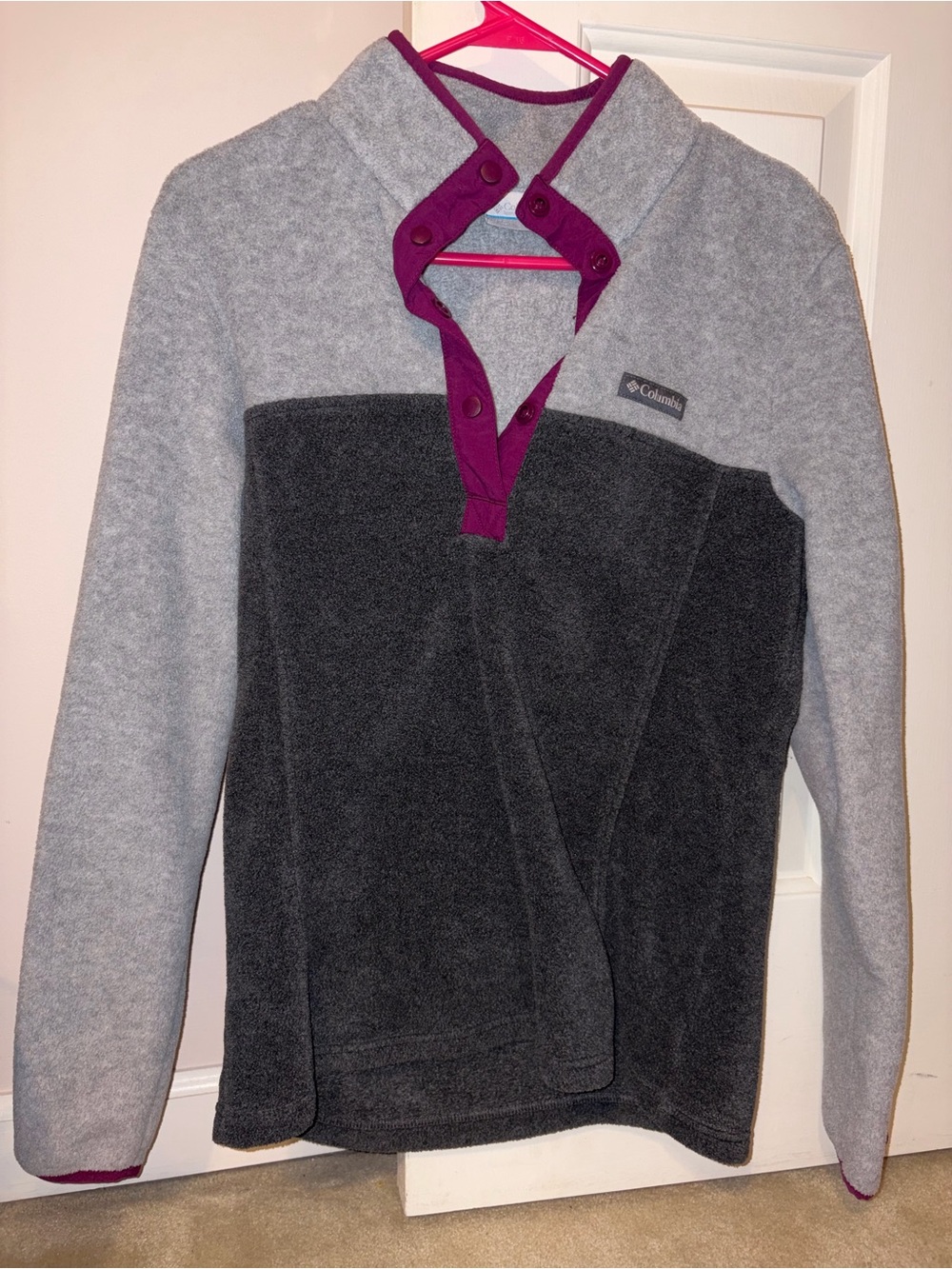 Columbia Gray & Charcoal Fleece Pullover with Plum Snap Placket - Picture 5 of 7